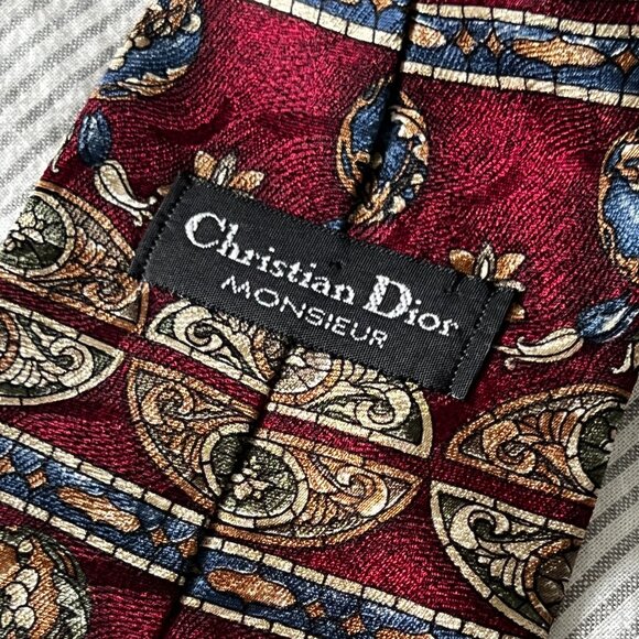 Christian Dior Vintage Royal Red Neck Tie 100% Silk - Picture 1 of 7